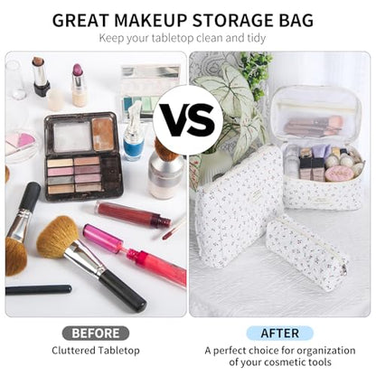 senbowe Bolsa de maquillaje floral, paquete de 3 bolsas de m
