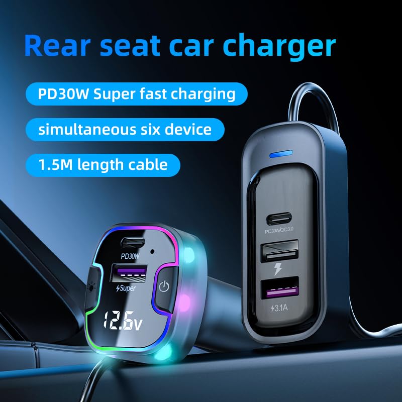 Cargador de coche USB C [pantalla de voltaje LED] 100 W 5 pu