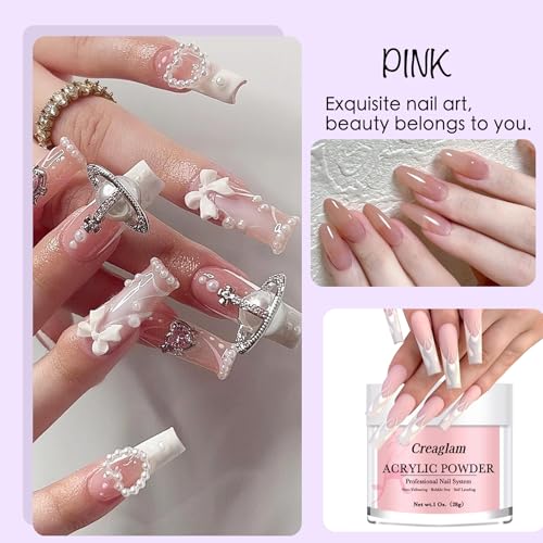 Polvo acrílico súper para uñas: 3 piezas de polímero rosa de