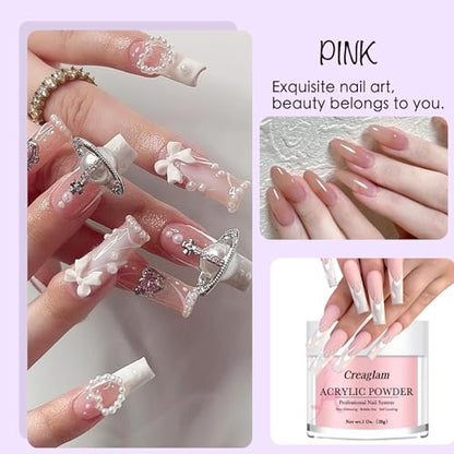 Polvo acrílico súper para uñas: 3 piezas de polímero rosa de