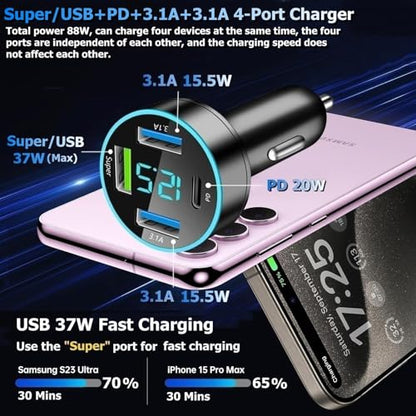 Cargador de coche de 72 W de carga súper rápida con USB PD&Q