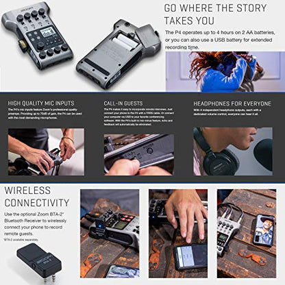 Zoom PodTrak P4 - Grabadora portátil multipista de podcasts