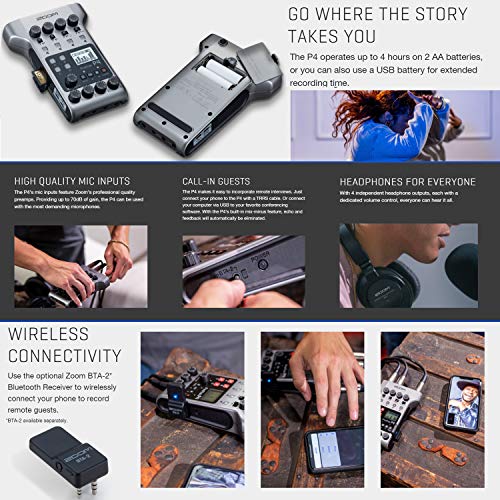 Zoom PodTrak P4 - Grabadora portátil multipista de podcasts