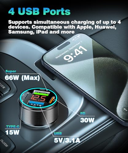 Cargador de coche USB C de 66 W, adaptador de cargador de co