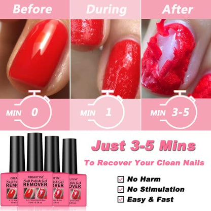 Paquete de 4 quitaesmalte de uñas de gel, removedor de esmal