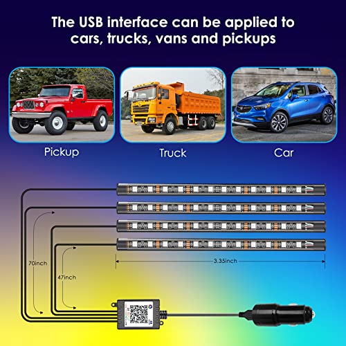 Tira de luces LED para automóvil, 48 LED, 16 millones de col