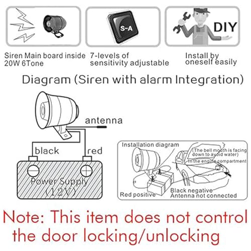 Sistema de alarma para automóvil de 12 V, sirena antirrobo c