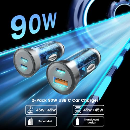 Paquete de 2 cargadores de coche USB C de 90 W, doble puerto