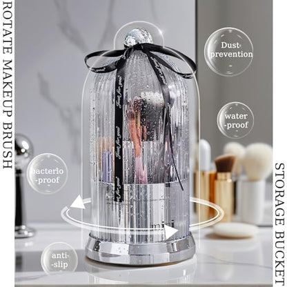 Soporte para brochas de maquillaje con tapa, giratorio de 36