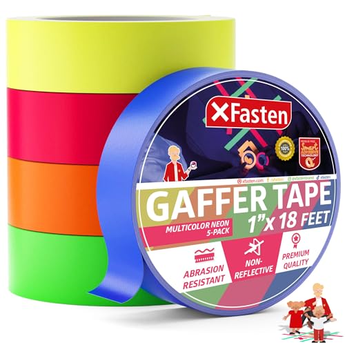 XFasten Cinta adhesiva multicolor de neón, cinta multiusos d