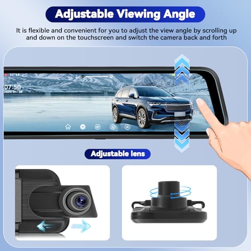 CAMECHO Cámara de espejo retrovisor, 9.66 pulgadas, Full HD