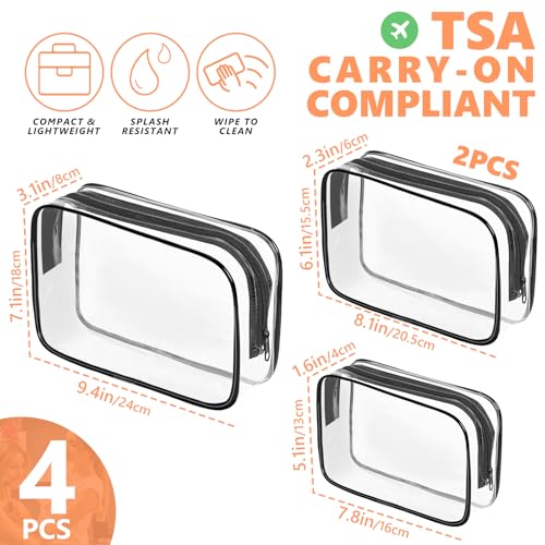 AURUZA Paquete de 4 bolsas de aseo transparentes, bolsas de