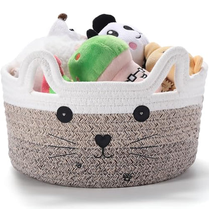 Zopeal Cesta de almacenamiento para gatos, organizador tejido con orej