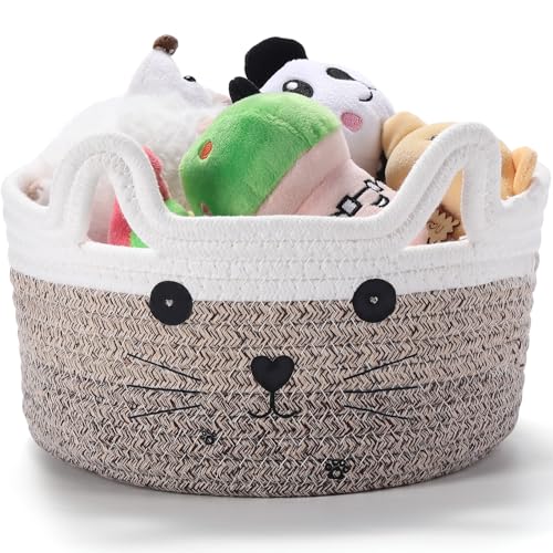 Zopeal Cesta de almacenamiento para gatos, organizador tejido con orej