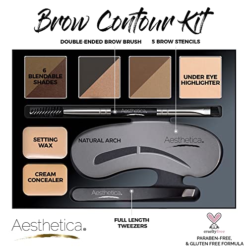 Aesthetica Kit de contorno de cejas de 16 piezas, paleta de