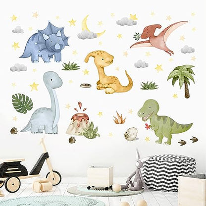 Yovkky Calcomanías de pared de dinosaurio para bebé, diseño