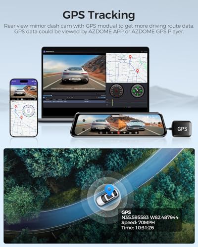 AZDOME Cámara de espejo retrovisor WiFi PG17, cámara de espe