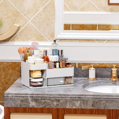 Organizador de maquillaje blanco con 3 cajones, almacenamien