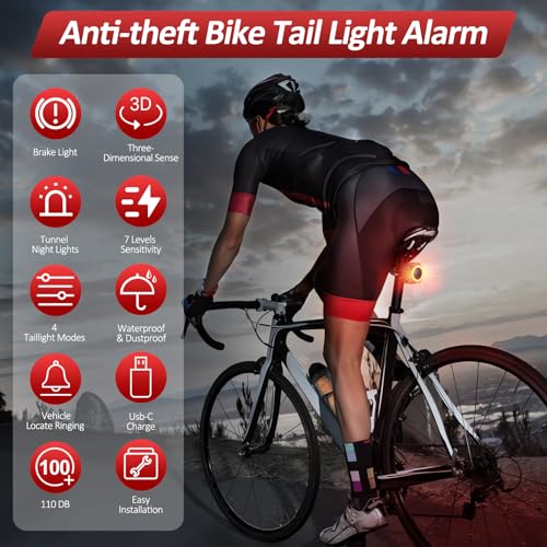 Luz trasera inteligente para bicicleta con alarma antirrobo,