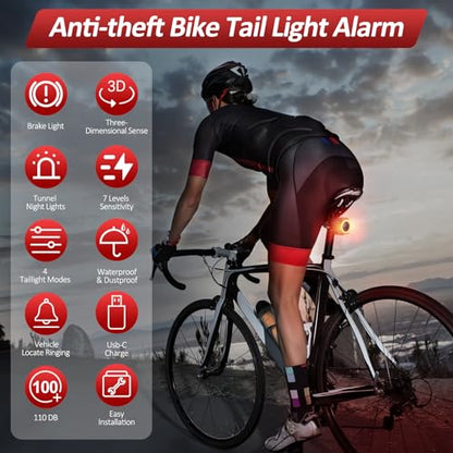 Luz trasera inteligente para bicicleta con alarma antirrobo,
