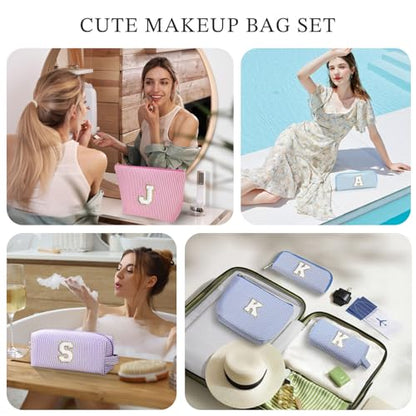 YOOLIFE Bolsa de maquillaje con inicial de 3 unidades, bolsa
