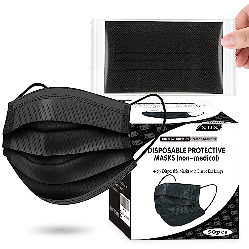 XDX Mascarillas desechables negras, paquete de 50 unidades,