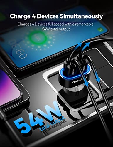 TECKNET Cargador de coche USB 54W 4-Port Car Phone Charger A