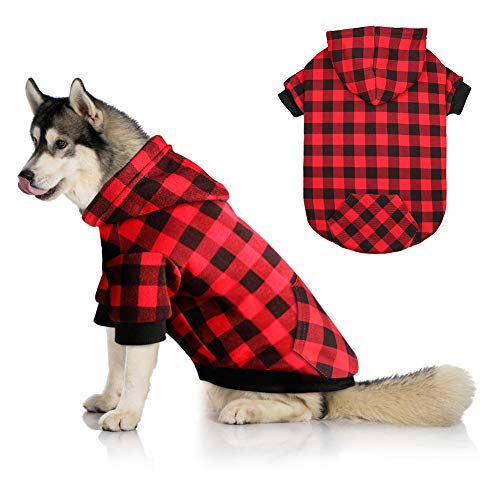 Sudadera de cuadros rojos con capucha para perros con gorro