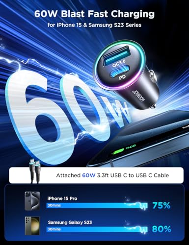 Cargador de coche rápido de 60 W, adaptador de encendedor de