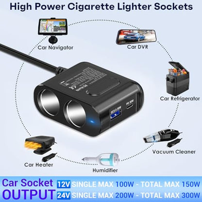 Divisor de encendedor de cigarrillos de 12 V, enchufe de 2 e