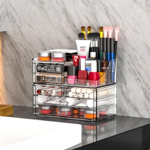Cq acrylic Organizadores de maquillaje para tocador con 6 ca