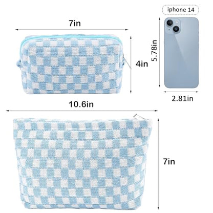 ZLFSRQ 2 bolsas de maquillaje a cuadros para mujer, juego de