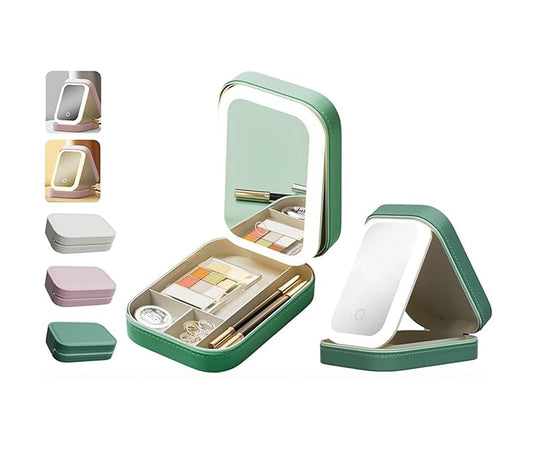 Bolsa de maquillaje LED portátil con espejo iluminado ajusta