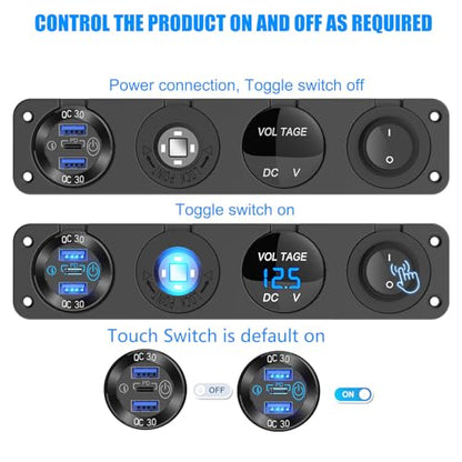 4 en 1-12V USB Outlet RV Accesorios Enchufe de Panel de Inte
