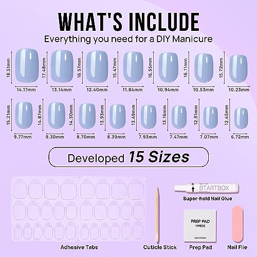 BTArtbox Uñas cortas a presión, uñas cuadradas a presión, pu