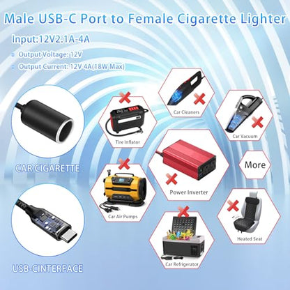 Cable de alimentación USB C macho a 12V para encendedor de c