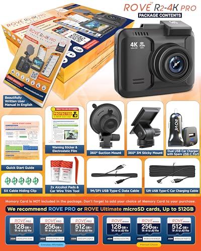 ROVE R2-4K PRO - Cámara de salpicadero con GPS integrado, cá