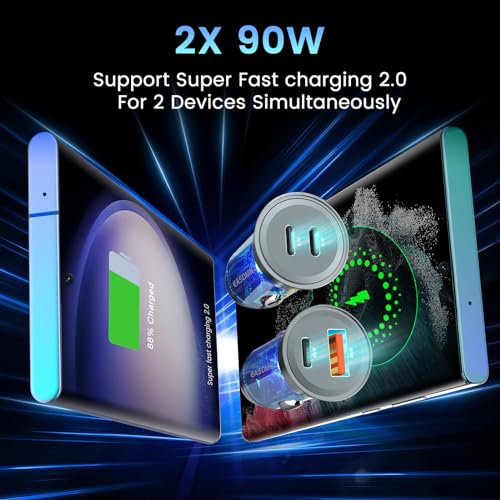Paquete de 2 cargadores de coche USB C de 90 W, doble puerto