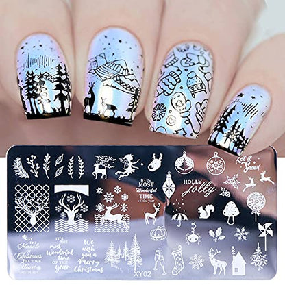 Platos de estampado de uñas de Navidad, 5 piezas, kit de sel