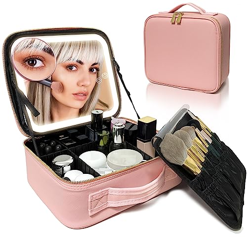 YUSONG Bolsa de maquillaje de viaje con espejo iluminado LED