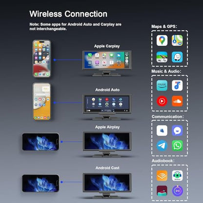 Pantalla inalámbrica Apple Carplay, Android Auto, con cámara