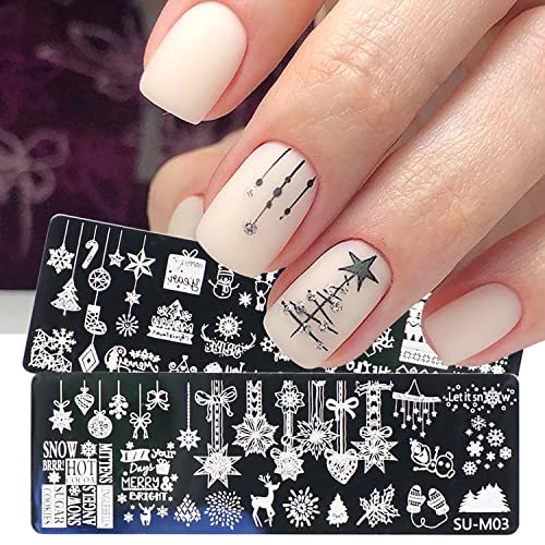 Juego de 6 plantillas de estampación de uñas de Navidad, cop