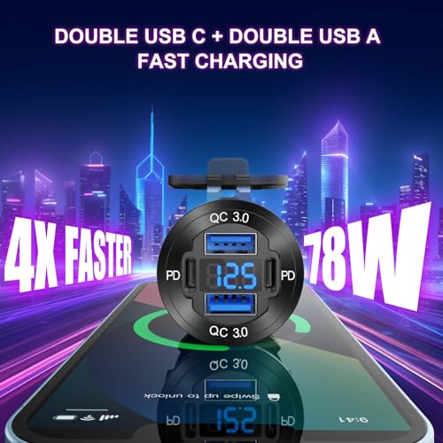 Cargador de aluminio con salida USB de 4 puertos y 12 V, 78