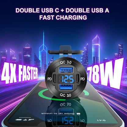 Cargador de aluminio con salida USB de 4 puertos y 12 V, 78