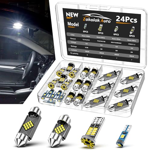 24 luces LED para interiores de automóvil, kit de bombillas