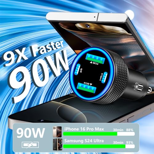 USB C Car Charger, Stuffcool 90W Dual USB-C & USB-A Car Powe
