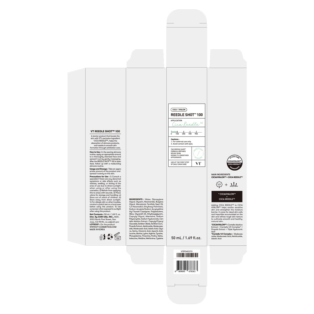 VT COSMETICS CICA Reedle Shot 100, suero de microagujas para cuidado de poros y exfoliación, exosoma