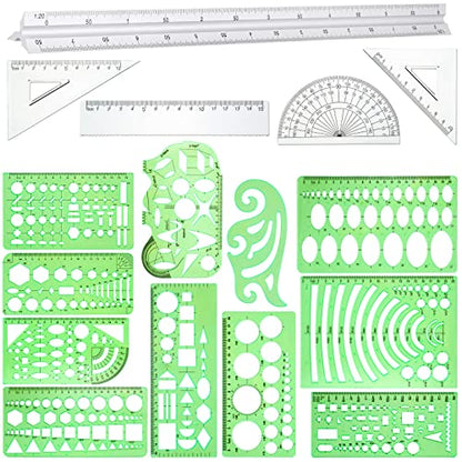 Zonon Kit de plantillas de dibujo geométrico de 16 piezas, p