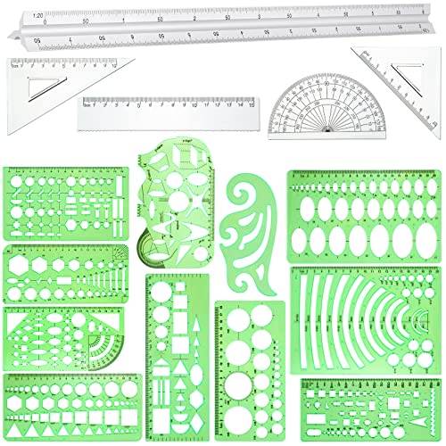 Zonon Kit de plantillas de dibujo geométrico de 16 piezas, p