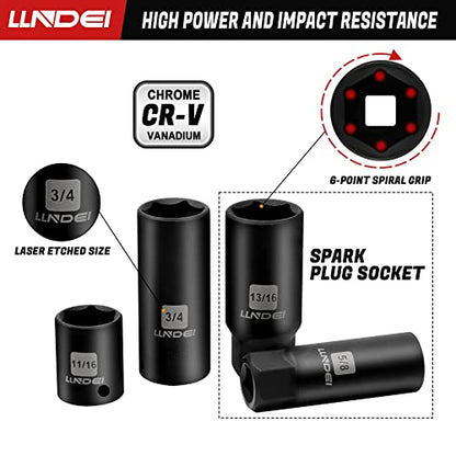 LLNDEI Juego de llaves de impacto de 3/8", SAE estándar (5/1